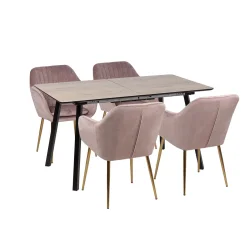 Stół NOWRA 140/180 + 4 krzesła MUNO różowy