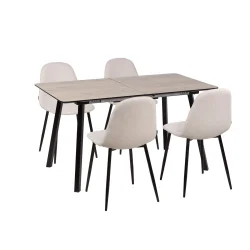 Stół NOWRA 140/180 + 4 krzesła OLAF beżowy