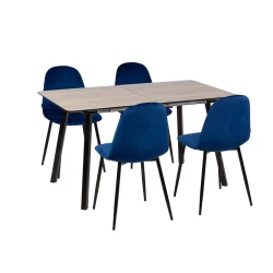 Stół NOWRA 140/180 + 4 krzesła OLAF ciemnoniebieski