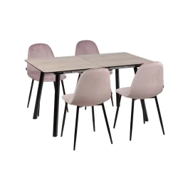 Stół NOWRA 140/180 + 4 krzesła OLAF różowy