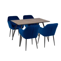 Stół HOBART 120x80 + 4 krzesła MUNO ciemnoniebieski