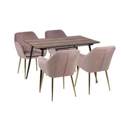 Stół MELTON 120/160 + 4 krzesła MUNO różowy