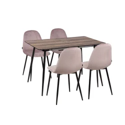 Stół MELTON 120/160 + 4 krzesła OLAF różowy