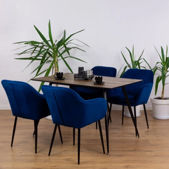 Stół HOBART 120x80 + 4 krzesła MUNO ciemnoniebieski - Zdjęcie 2