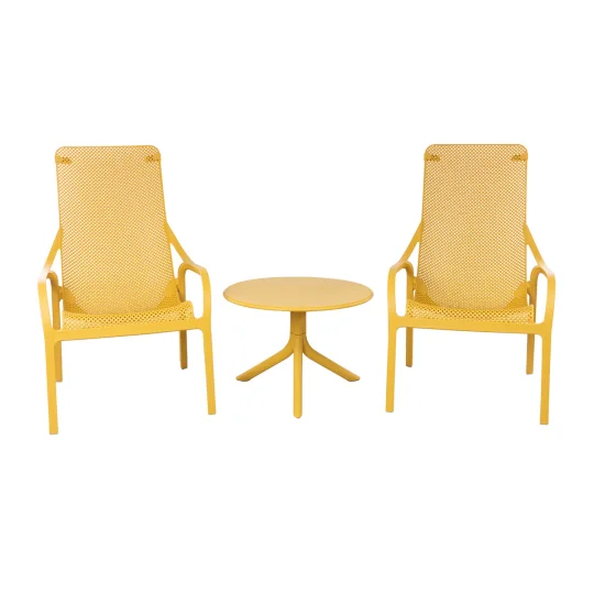 Stół SPRITZ senape/żółty + 2 fotele NET LOUNGE senape/żółty