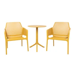 Stół SPRITZ senape/żółty + 2 krzesła NET RELAX senape/żółty