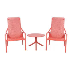 Stół SPRITZ corallo/czerwony + 2 fotele NET LOUNGE corallo/czerwony