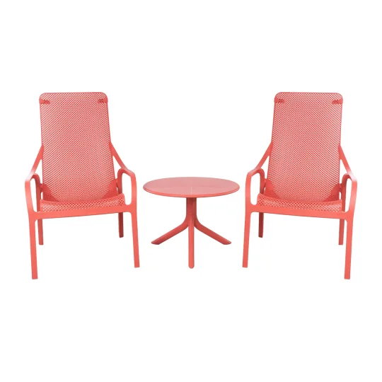 Stół SPRITZ corallo/czerwony + 2 fotele NET LOUNGE corallo/czerwony