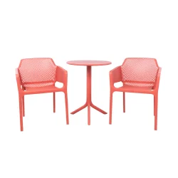 Stół SPRITZ corallo/czerwony + 2 krzesła NET corallo/czerwony