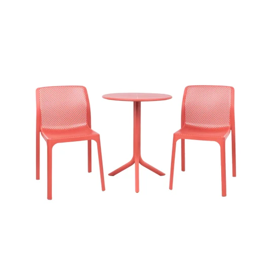 Stół SPRITZ corallo/czerwony + 2 krzesła BIT corallo/czerwony