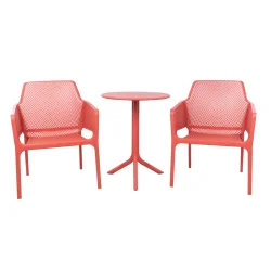 Stół SPRITZ corallo/czerwony + 2 krzesła NET RELAX corallo/czerwony