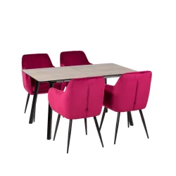 Stół NOWRA 140/180 + 4 krzesła MUNIOS BIS bordowy