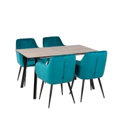 Stół NOWRA 140/180 + 4 krzesła MUNIOS BIS turkusowy