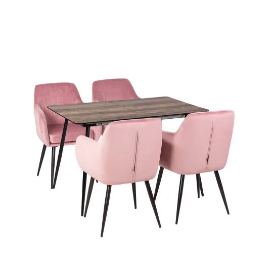 Stół MELTON 120/160 + 4 krzesła MUNIOS BIS różowy