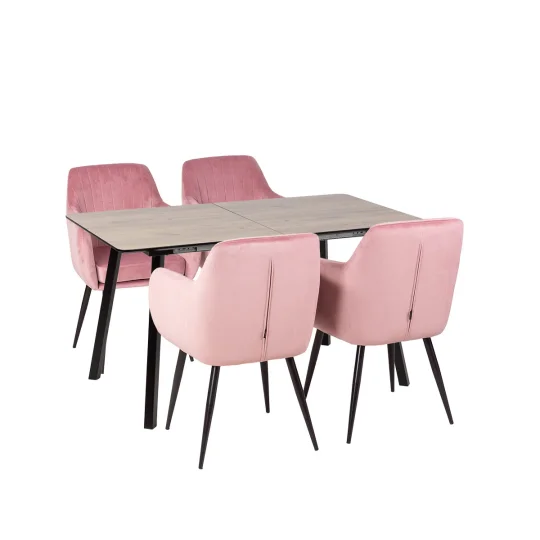 Stół NOWRA 140/180 + 4 krzesła MUNIOS BIS różowy