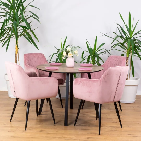 Stół NELSON fi 100 + 4 krzesła MUNIOS BIS różowy - Zdjęcie 6