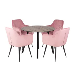 Stół NELSON fi 100 + 4 krzesła MUNIOS BIS różowy