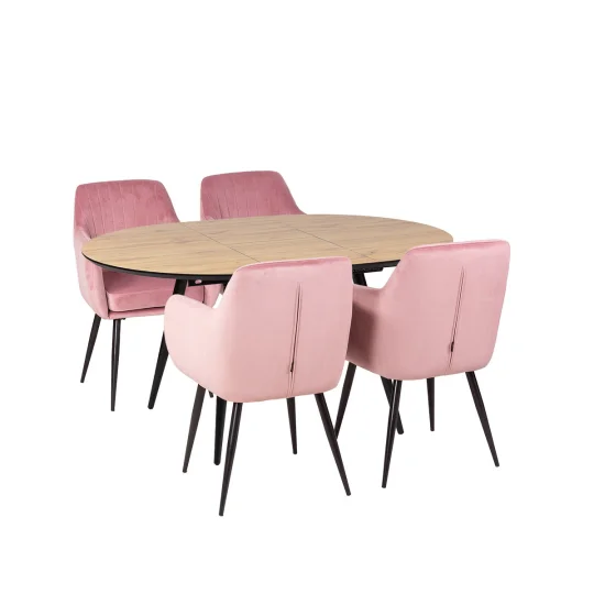 Stół LEVIN fi 110 + 4 krzesła MUNIOS BIS różowy - Zdjęcie 2