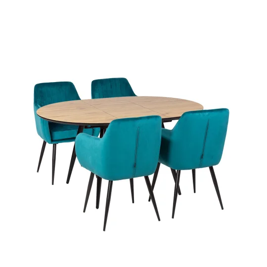 Stół LEVIN fi 110 + 4 krzesła MUNIOS BIS turkusowy - Zdjęcie 2