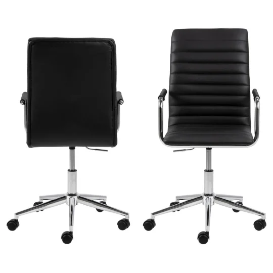 Krzesło biurowe z ekoskóry IRIDA czarne - podstawa chromowana - Zdjęcie 3
