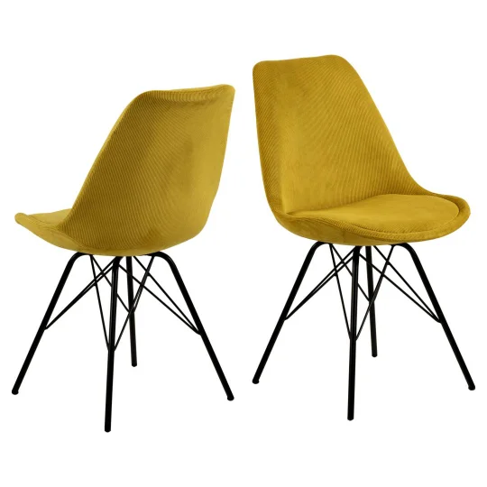 Krzesło tapicerowane LUKE żółte prążkowane - nogi czarne - Zdjęcie 2