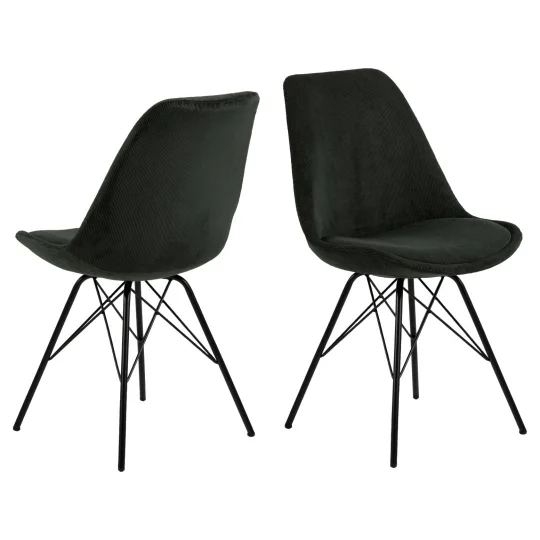 Krzesło tapicerowane LUKE ciemnozielone prążkowane - nogi czarne - Zdjęcie 2