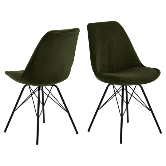 Krzesło tapicerowane LUKE oliwkowe prążkowane - nogi czarne - Zdjęcie 2