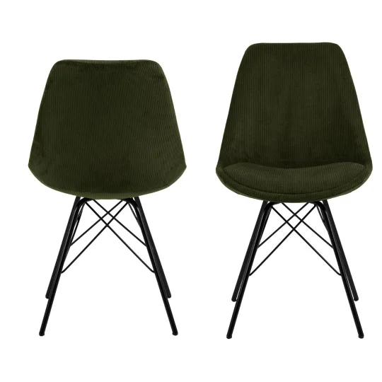 Krzesło tapicerowane LUKE oliwkowe prążkowane - nogi czarne - Zdjęcie 3