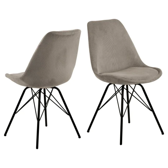 Krzesło tapicerowane LUKE beżowe prążkowane - nogi czarne - Zdjęcie 2