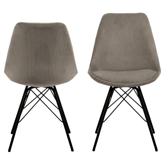 Krzesło tapicerowane LUKE beżowe prążkowane - nogi czarne - Zdjęcie 3