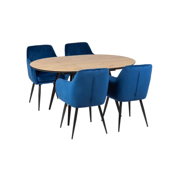 Stół LEVIN fi 110 + 4 krzesła MUNIOS BIS niebieski - Zdjęcie 2