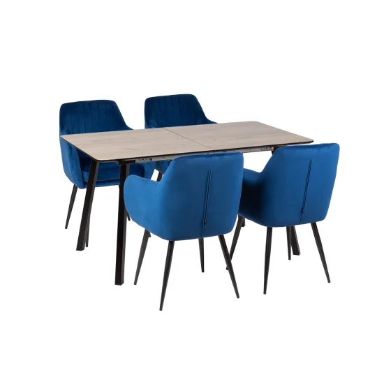 Stół NOWRA 140/180 + 4 krzesła MUNIOS BIS niebieski