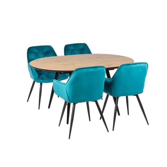 Stół LEVIN fi 110 + 4 krzesła ZIDANE turkusowy - Zdjęcie 2
