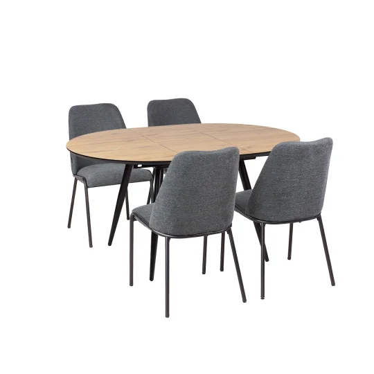 Stół rozkładany LEVIN fi 110 + 4 krzesła SANTI ciemnoszary - Zdjęcie 2