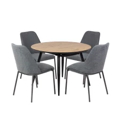 Stół rozkładany LEVIN fi 110 + 4 krzesła SANTI ciemnoszary