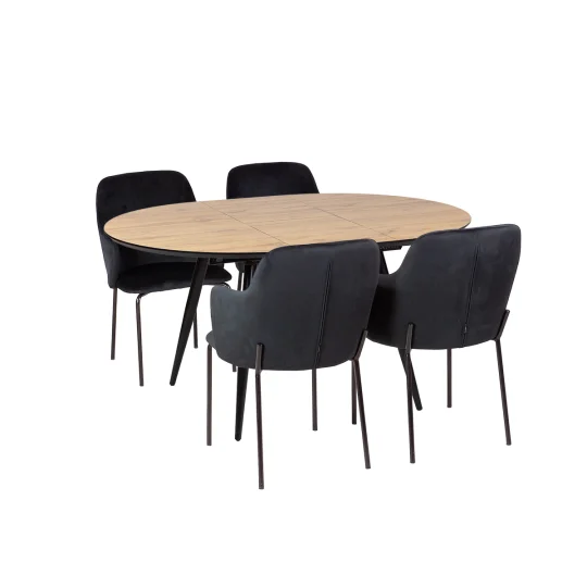 Stół rozkładany LEVIN fi 110 + 4 krzesła OLIVIER czarny - Zdjęcie 2