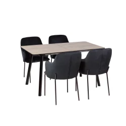 Stół NOWRA 140/180 + 4 krzesła OLIVIER czarny