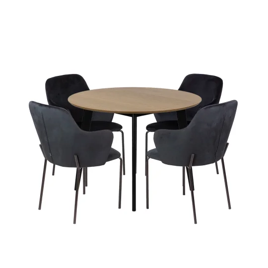 Stół RUBBO dębowy + 4 krzesła OLIVIER czarny