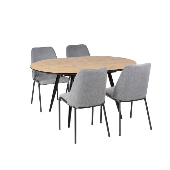 Stół rozkładany LEVIN fi 110 + 4 krzesła SANTI jasnoszary - Zdjęcie 2
