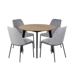 Stół RUBBO dębowy + 4 krzesła SANTI jasnoszary