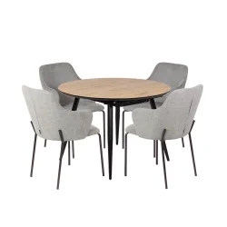 Stół rozkładany LEVIN fi 110 + 4 krzesła OLIVIER jasnoszary