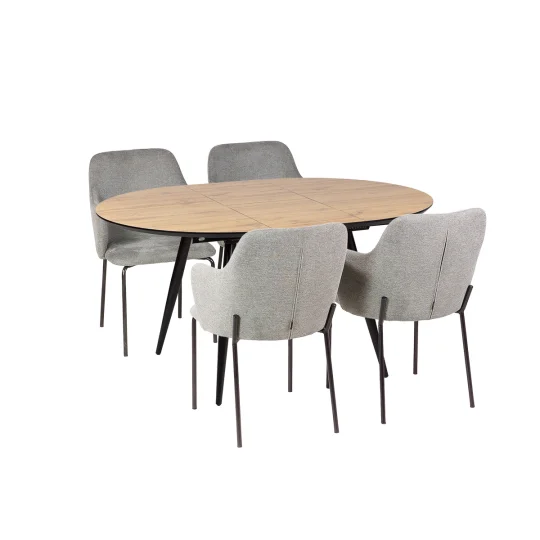 Stół rozkładany LEVIN fi 110 + 4 krzesła OLIVIER jasnoszary - Zdjęcie 2