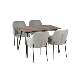 Stół MELTON 120/160 + 4 krzesła OLIVIER jasnoszary