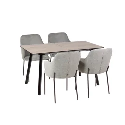 Stół NOWRA 140/180 + 4 krzesła OLIVIER jasnoszary