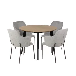 Stół RUBBO dębowy + 4 krzesła OLIVIER jasnoszary