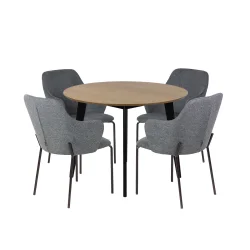 Stół RUBBO dębowy + 4 krzesła OLIVIER ciemnoszary