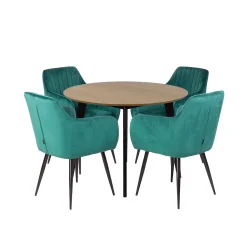 Stół RUBBO dębowy + 4 krzesła MUNIOS BIS zielony