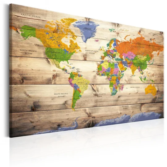 Obraz na korku - Mapa na drewnie: Kolorowe podróże [Mapa korkowa] - Zdjęcie 2