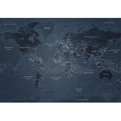 Fototapeta - Mapa świata w kolorze niebieskim - kontynenty z napisami po angielsku