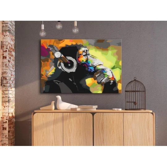 Obraz do samodzielnego malowania - Kolorowa małpa w słuchawkach